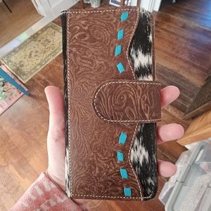 Western Wallet w/ Leather Cowhide and embossed details